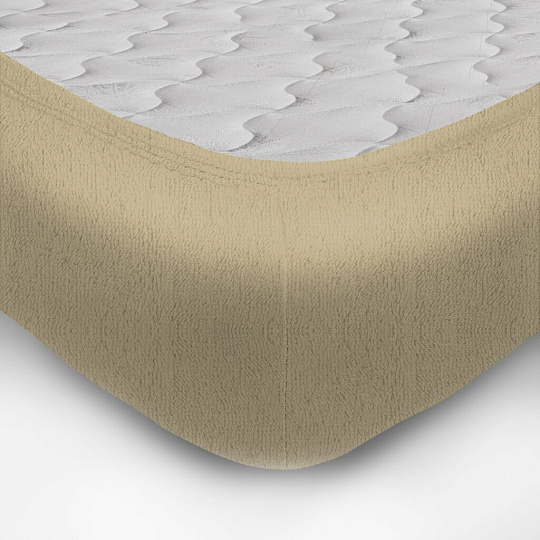 Простыня 2-спальная, 160 х 200 см, 80% хлопок, 20% полиэстер, махровая, бежевая, на резинке, Luxsonia, Мр0020-1