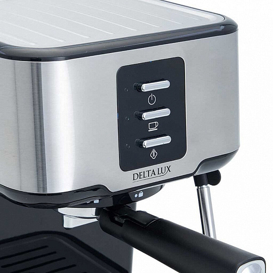 Кофеварка электрическая, рожковая, 1.5 л, Delta Lux, DE-2001, 850 Вт, 15 бар, капучино, эспрессо, черная