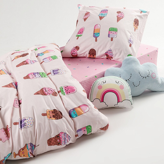 Постельное белье детское 1.5-спальное, простыня 150х215 см, 1 наволочка 50х70 см, пододеяльник 145х215 см, WMW, перкаль, Пломбир 70710-1+70711-1