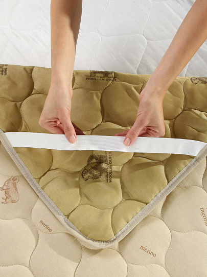 Наматрасник 90х200 см, бязь, Овечья шерсть, на резинке, Бэлио, стеганый, НОШ-90