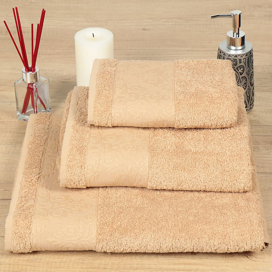 Полотенце банное 50х90 см, 100% хлопок, 420 г/м2, Cleanelly, бежевое, Россия, ПТХ-2601-03733