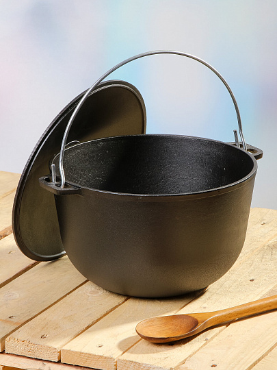 Казан чугун, 8 л, с крышкой, крышка чугун, с дужкой, Гардарика, 1508-3