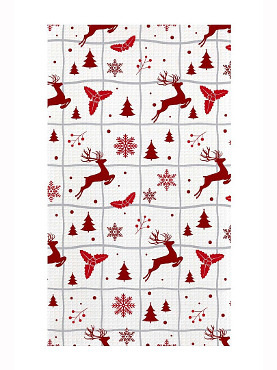 Полотенце кухонное вафельное, 45х60 см, 100% хлопок, Самойловский текстиль, Рождественские олени, Вид 3, Россия