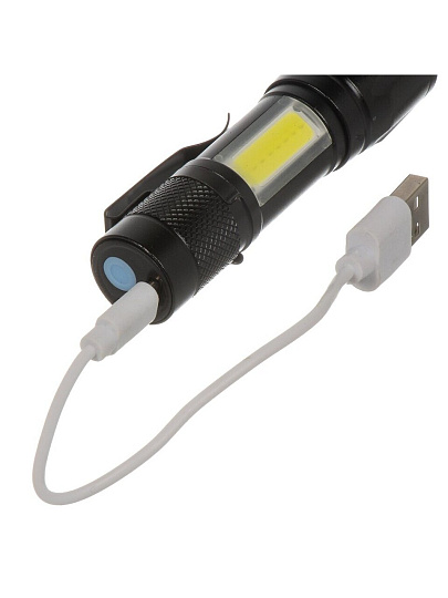 Фонарь светодиодный встроенный аккумулятор, зарядка от USB, металл, в коробке, DJ004