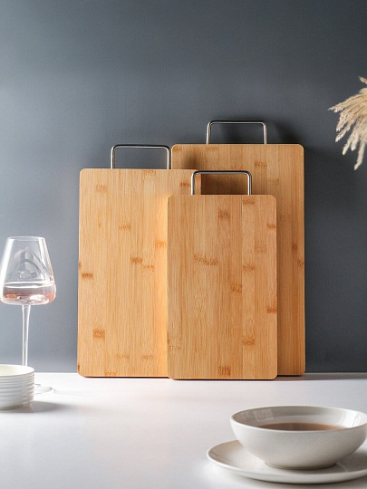 Доска разделочная бамбук, 38х22х1.8, 34х20х1.8, 30х18х1.8см, 3 шт, с ручкой, прямоугольная, CB730S4B