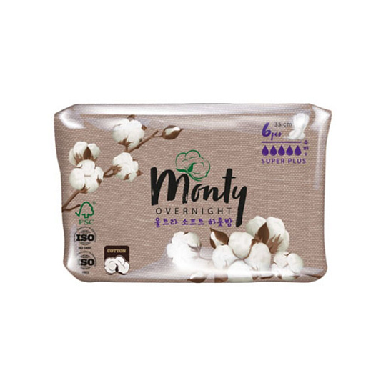 Прокладки женские Monty, Ultra Soft Overnight, 6 шт, MNT80163