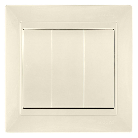 Выключатель скрытой установки, трехклавишный, без заземления, 10 А, кремовый, Ledard, 6083106