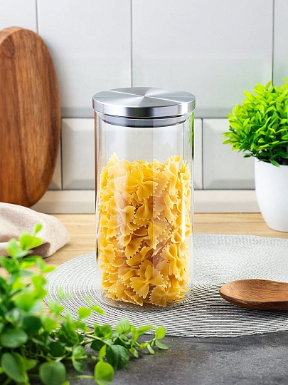 Банка для сыпучих продуктов, стекло, 1.2 л, 10х20 см, с крышкой, Нью-Йорк, Y6-6498