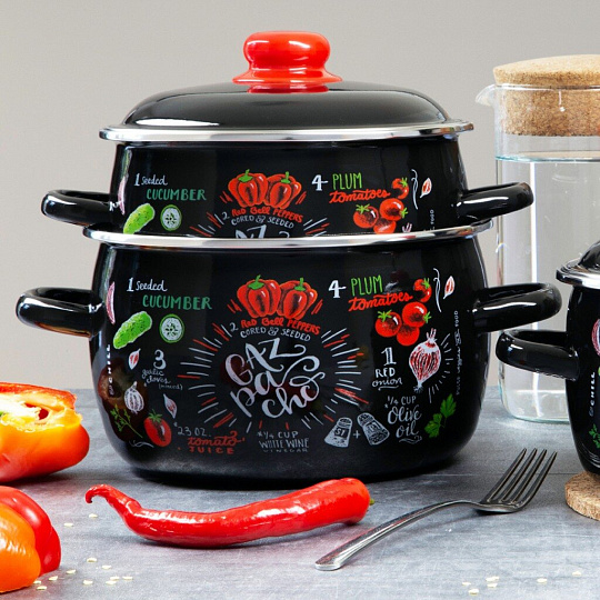 Кастрюля эмалированная сталь, 5.5 л, крышка сталь, сферический, Appetite, Gazpacho, 1RC221M, индукция