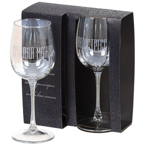 Бокал для вина, 420 мл, стекло, 2 шт, Glasstar, Радуга+Надписи, RNG1462_81662_11