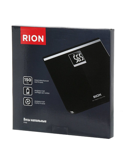 Весы напольные электронные, Rion, РТ-955, стекло, до 150 кг, 30.6х30.5 см, LCD-дисплей, черные