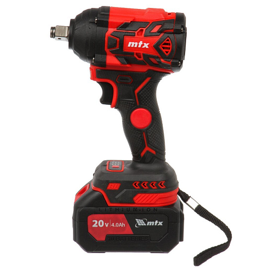 Гайковерт аккумуляторный, MTX, CIWU-BL-20-600, ударный, 20 В, 4 А.ч, Li-ion, 600 Н-м, 2600 об/мин, 3 скорости, кейс, 26585