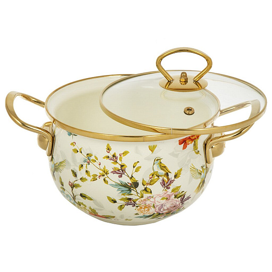 Кастрюля эмалированная сталь, 2.5 л, с крышкой, крышка стекло, Daniks, Elisa, Y4-8959, индукция