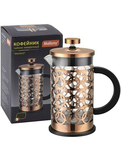 Френч-пресс 0.6 л, стекло, нержавеющая сталь, Mallony, Bronzo, 950154