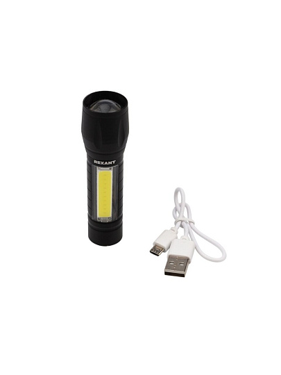 Фонарь ручной, встроенный аккумулятор, Rexant, зарядка от USB, алюминий, 75-714