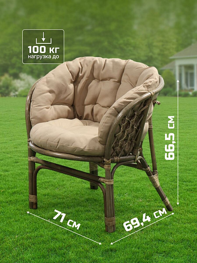 Мебель садовая Green Days, Мальдивы, стол, 55х55х56 см, 2 кресла, 1 диван, подушка бежевая, 100 кг, 114х66х70 см, AI-1808002