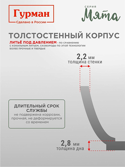 Ковш алюминий, антипригарное покрытие, 1.2 л, пластиковая ручка, индукция, Гурман, Мята, ГМкш161МЛ