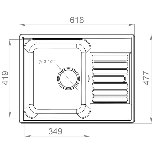 Мойка кухонная врезная, GranFest, Quarz, кварцевый песок, 618х477 мм, без сифона, белая, GF-Z13