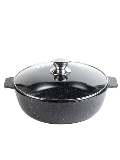 Жаровня алюминий, 26 см, 3 л, антипригарное покрытие, Алтей, Granit Perfection black, 09-0350-310, с крышкой