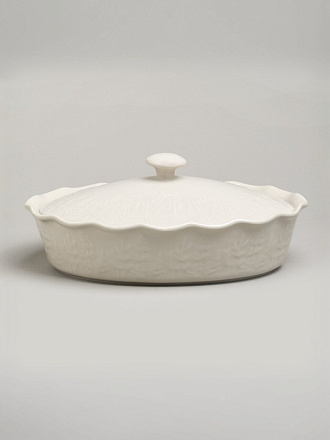 Форма для запекания керамика, 24х33х13 см, 2 л, овальная, с крышкой, Agness, Beige, 780-127