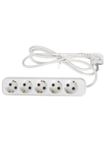 Удлинитель бытовой 5 гнезд, 1.5 м, ПВС, 3х1 мм², с заземлением, 16 А, 3500 Вт, General Lighting Systems, 470097