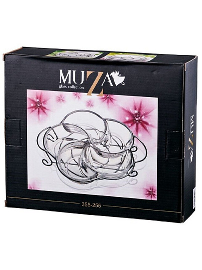 Менажница стекло, 28х23х6 см, 5 секций, металлическая подставка, Muza, 355-255