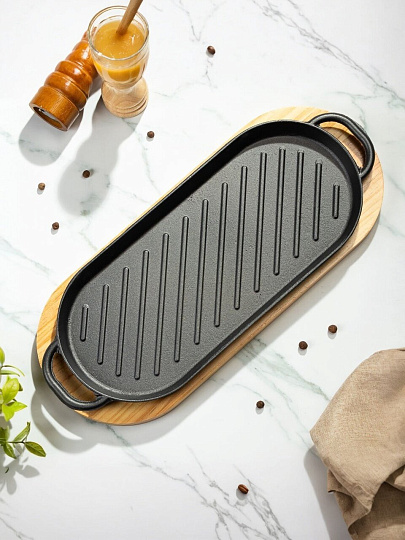 Сковорода чугун, 37.8х16.6х2 см, с подставкой, Y4-8872