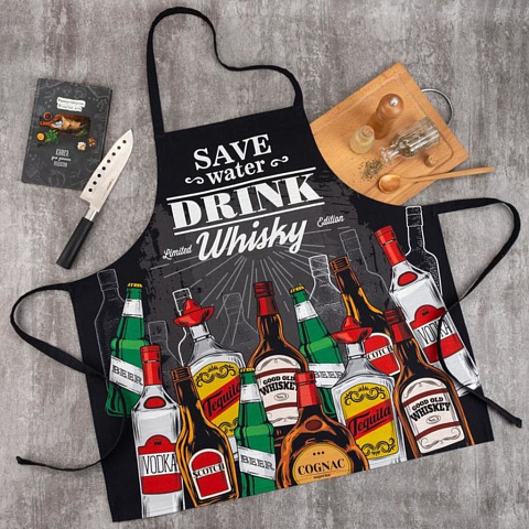 Фартук «Этель» Bottles 73х71 см см, 100% хл, саржа 190 г/м2, 5376691