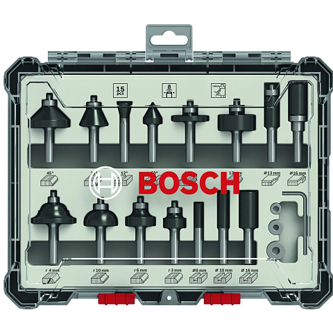 Набор фрез Bosch, 15 шт, 2607017472, по дереву
