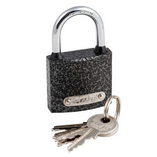 Замок навесной S-Locked, ВС 01-38, 121250, цилиндровый, серебристый/серый, 40 мм, 5 ключей