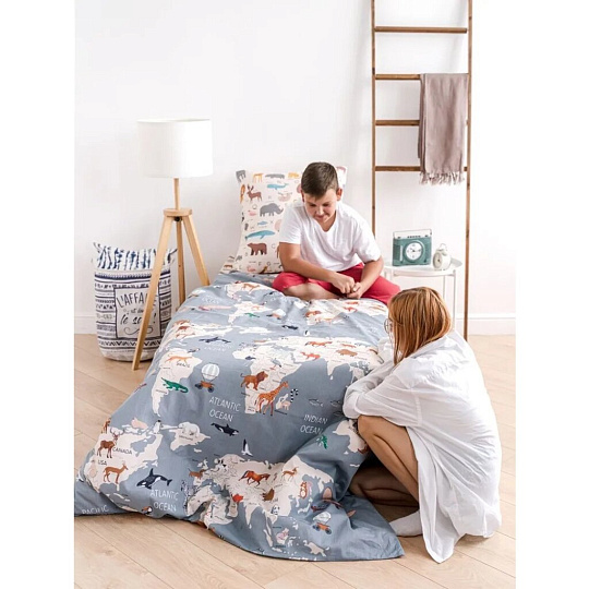 Постельное белье детское 1.5-спальное, простыня 150х214 см, 1 наволочка 70х70 см, пододеяльник 145х215 см, Твой стиль, поплин, Тинейджер 10223/1