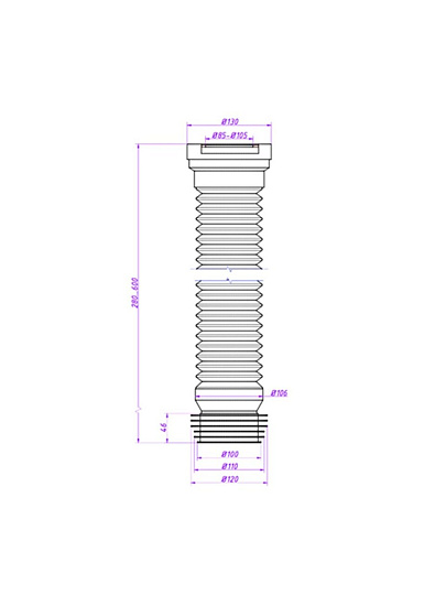 Гофра для унитаза 260-570 мм, Orio, армированная, С-996/1