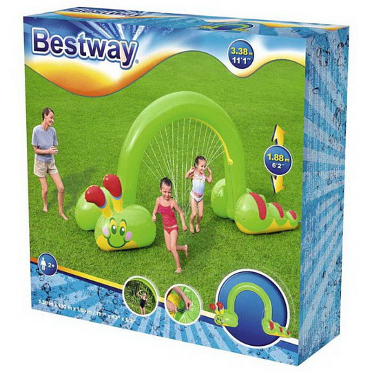 Игровой центр 338х110х188 см, Jumbo Caterpillar, разбрызгиватель надувной, от 2 лет, Bestway, 52398