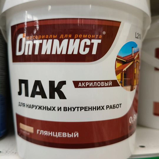Лак Оптимист, L210, глянцевый, акриловый, бесцветный, для внутренних и наружных работ, 0.9 кг