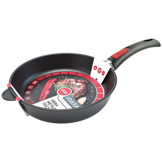 Сковорода алюминий, 28 см, антипригарное покрытие, Нева Металл Посуда, Домашняя, съемная ручка, 7428