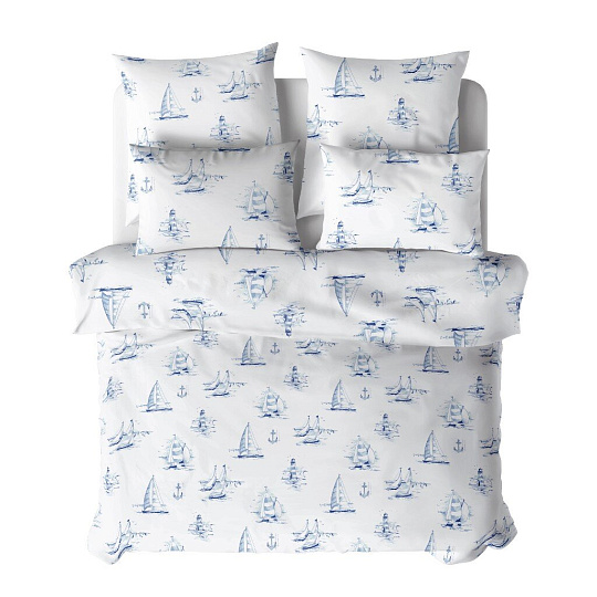 Постельное белье 2-сп, пр220х240, 2н50х70, п180х215, Verossa, сатин, Regatta blue
