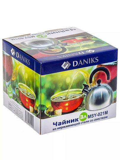 Чайник нержавеющая сталь, 2.5 л, со свистком, матовый, ручка пластиковая, Daniks, индукция, MSY-021M