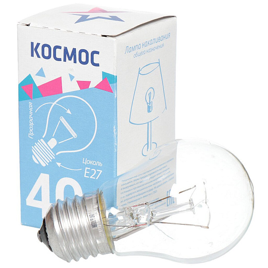 Лампа накаливания E27, 40 Вт, груша, прозрачная, Космос, LKsmSt55CL40E27v2
