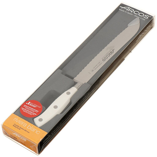 Нож кухонный Arcos, Riviera Blanca, для хлеба, кованая сталь, 20 см, рукоятка пластик, 231324W