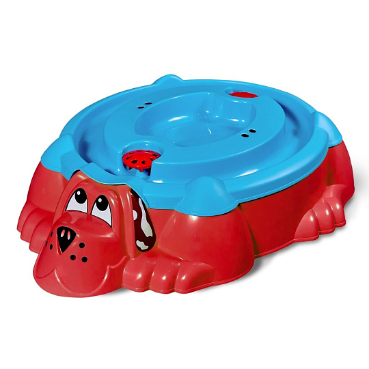 Песочница пластик, 116.5х65.5х26 см, съемная крышка, красный, голубая, PalPlay, Собачка, П-374