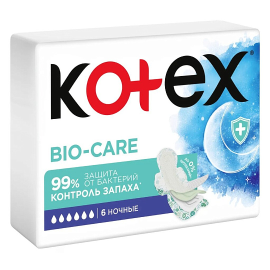 Прокладки женские Kotex, Bio-Care, ночные, 6 шт, 9426151