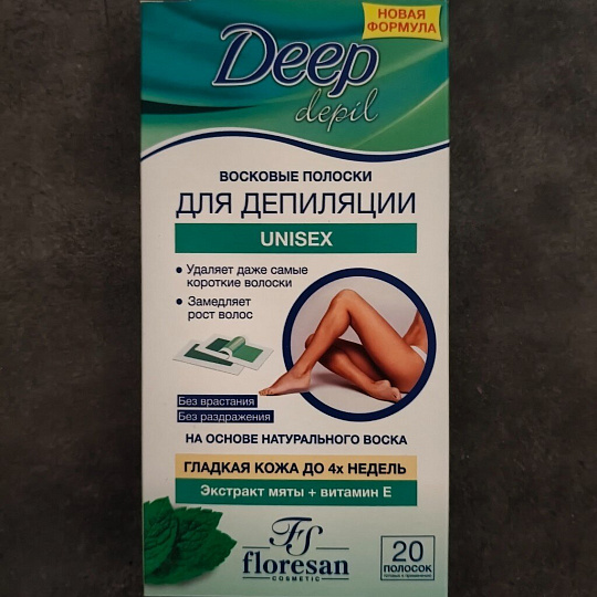 Восковые полоски для депиляции, Floresan, Deep Depil Unisex с мятой, 20 полосок