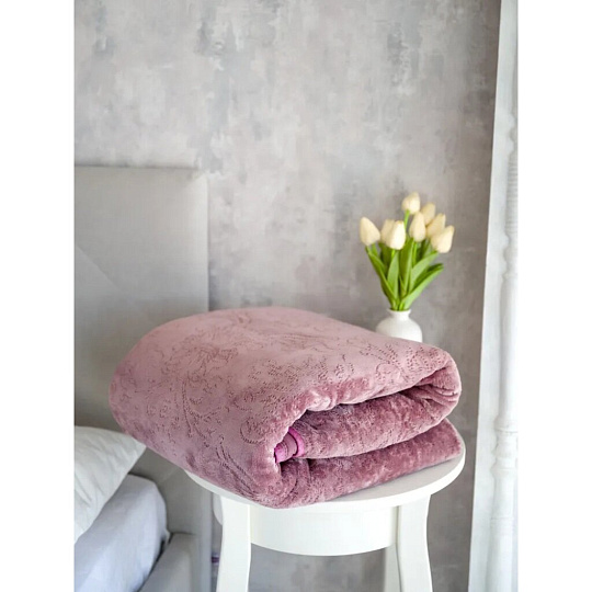 Покрывало евро, 250х225 см, микрофибра, мех, двухстороннее, Marianna, Элит, пудровое, М13-ПК-ЭЛМ-250-225