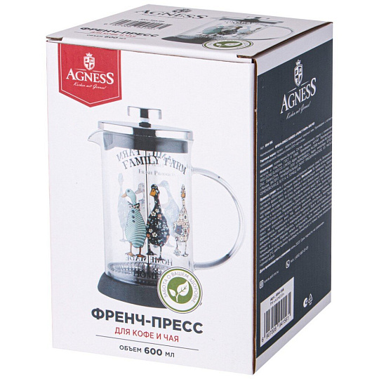 Френч-пресс 0.6 л, стекло, Agness, Family farm, 894-156