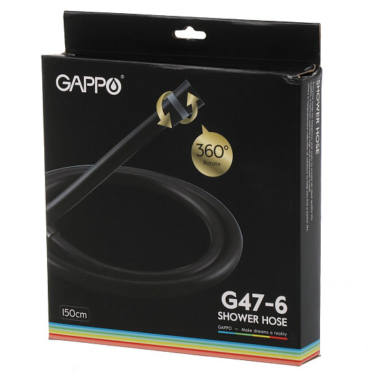 Шланг для душа, ПВХ, 150 см, черный, Gappo, G47-6