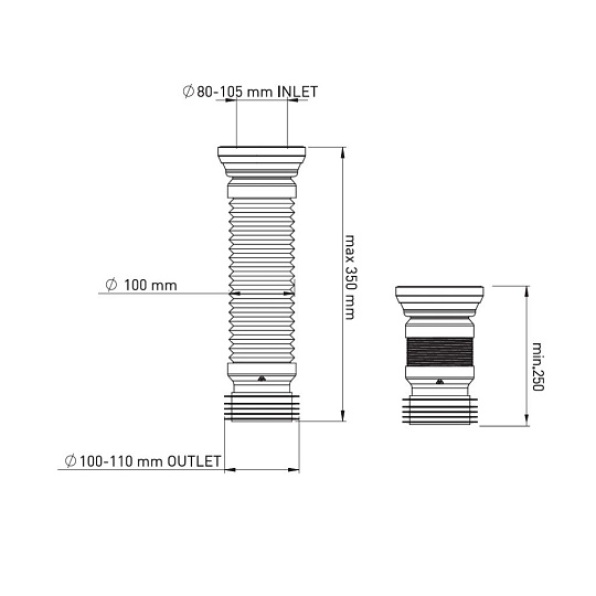 Гофра для унитаза армированная, 280-350 мм, Aquanova, 7013