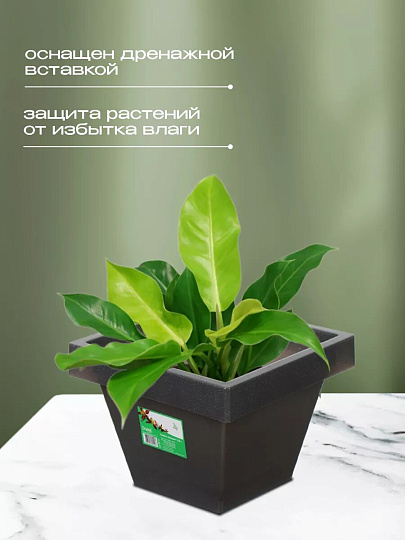 Кашпо пластик, 3.8 л, 21х16 см, черный гранит, Darel, Квадро, 50709