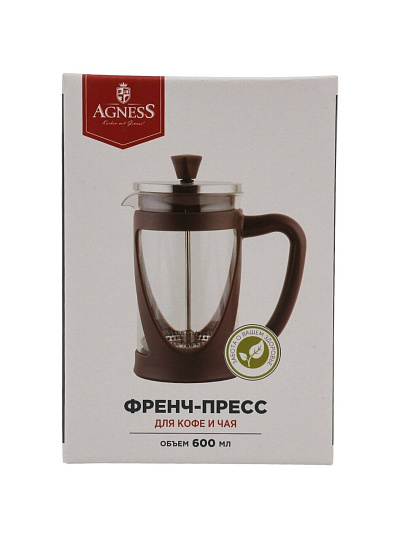 Френч-пресс 0.6 л, стекло, Agness, Kitchen, 894-539