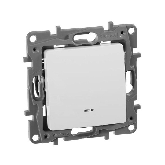 Механизм переключателя 1-кл. СП Etika Plus 10А IP20 250В 10AX с подсветкой безвинт. зажимы бел. Leg 672215