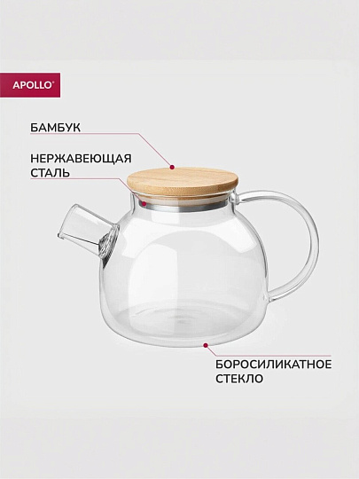 Чайник заварочный стекло, дерево, 1 л, с ситечком, Apollo, Menu Lime-Time, LMT-100